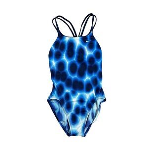 Nike Hydrastrong Cut-Out Poly RacerBack Strappy One Piece Swimsuit Blue Print 8